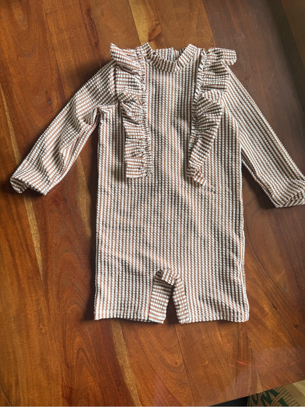 H&M‎ Long-Sleeve Ruffle Rashguard Suit - Brown & White Stripe